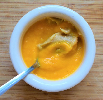 White miso paste mixed with carrot soup