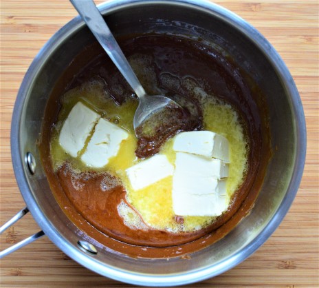 Add vegan butter to the melted sugar to make vegan salted caramel