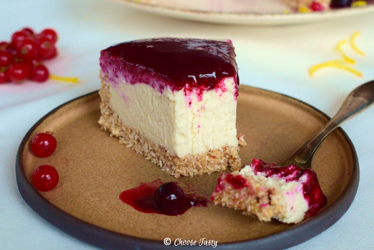 Slice of no-bake vegan cheesecake