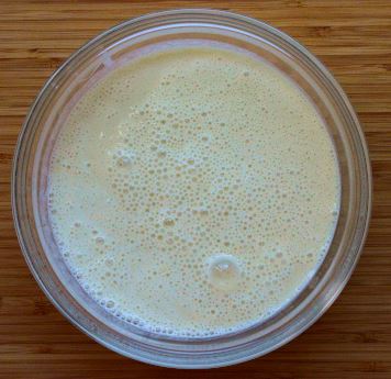 Clafoutis wet ingredients: soy milk, silken tofu, cane sugar, vanilla extract, lemon zest and juice