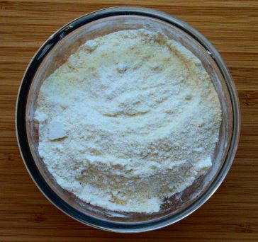 Clafoutis batter dry ingredients: all purpose flour, almond flour, cornstarch