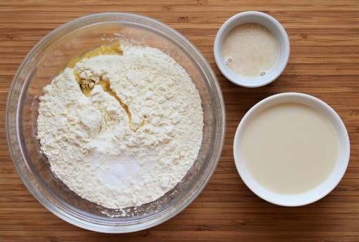 Greek pita ingredients: all purpose flour, salt, oil, warmsoy milk, yeast