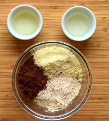 Tart crust ingredients: almond flour, buckwheat flour, cocoa powder, coconut oil, rice syrup